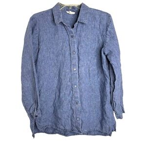 Eileen Fisher small 100% organic linen blue button up‎ top